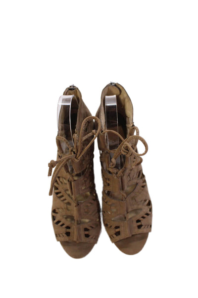 Dolce Vita Womens Back Zip Wedge Heel Strappy Sandals Brown Leather Size 8.5