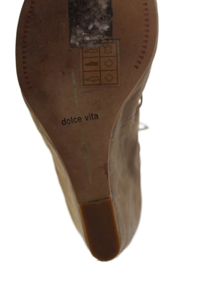 Dolce Vita Womens Back Zip Wedge Heel Strappy Sandals Brown Leather Size 8.5