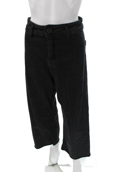 Zara Womens Wide Leg Jeans Black High Rise Button Size 6