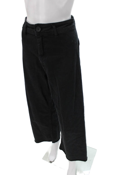 Zara Womens Wide Leg Jeans Black High Rise Button Size 6