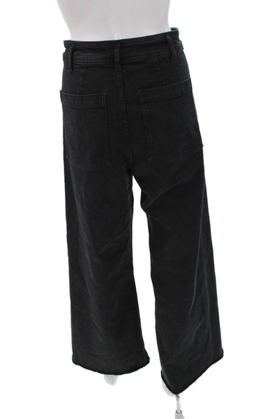 Zara Womens Wide Leg Jeans Black High Rise Button Size 6