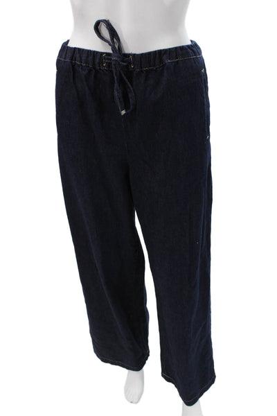 Zara Women Blue Cotton Drawstring Pants Size M