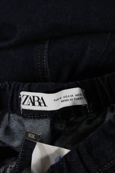 Zara Women Blue Cotton Drawstring Pants Size M