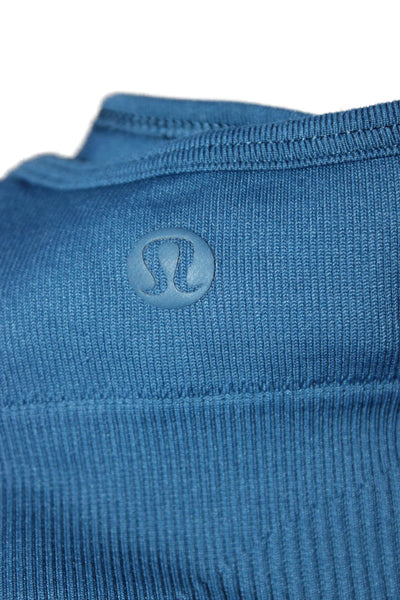 Lululemon Womens Spaghetti Strap Ribbed Knit Trim V Neck Sports Bra Blue Size 4