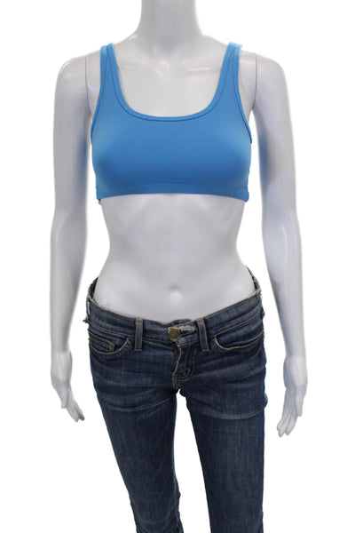 Golden Womens Scoop Neck Stretch Knit Sports Bra Blue Size Small