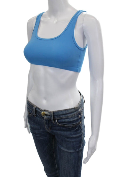 Golden Womens Scoop Neck Stretch Knit Sports Bra Blue Size Small
