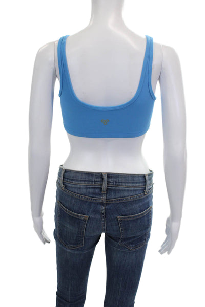 Golden Womens Scoop Neck Stretch Knit Sports Bra Blue Size Small