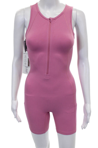 TNA Women Unitard Pink Sleeveless Zip Round Neck Polyester Size 2XS