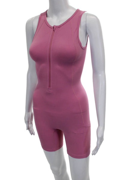 TNA Women Unitard Pink Sleeveless Zip Round Neck Polyester Size 2XS