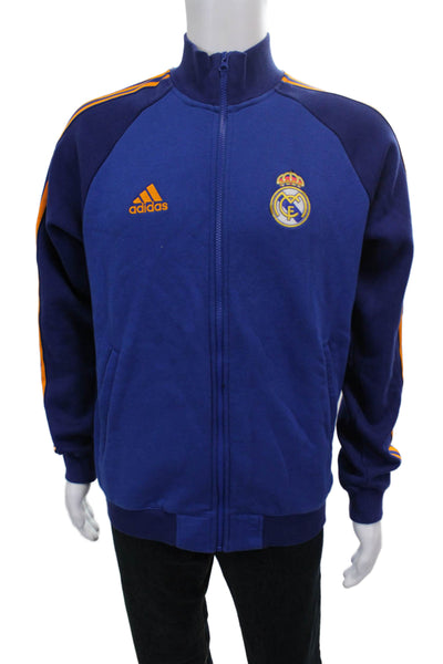 Adidas Mens Blue Track Jacket Zip 70% Cotton 30% Polyester Solid Size M