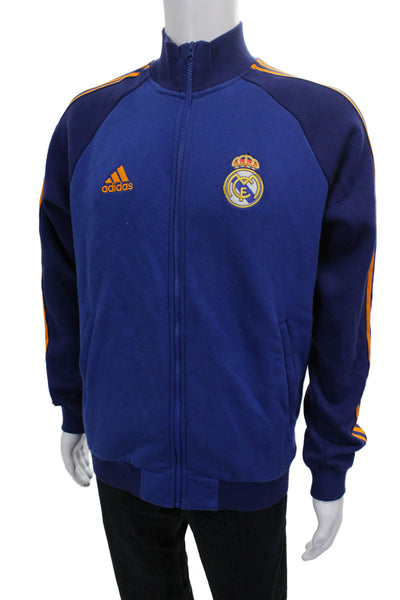 Adidas Mens Blue Track Jacket Zip 70% Cotton 30% Polyester Solid Size M