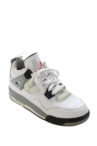 Nike Boys Lace Up Leather Nike Air Jordan 4 Retro Sneakers White Gray Size 5