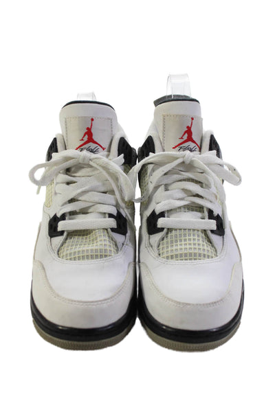 Nike Boys Lace Up Leather Nike Air Jordan 4 Retro Sneakers White Gray Size 5