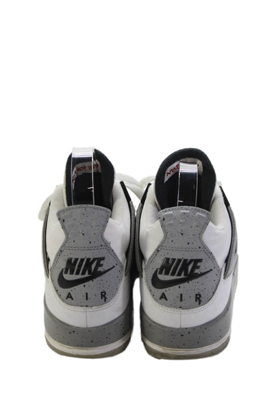 Nike Boys Lace Up Leather Nike Air Jordan 4 Retro Sneakers White Gray Size 5