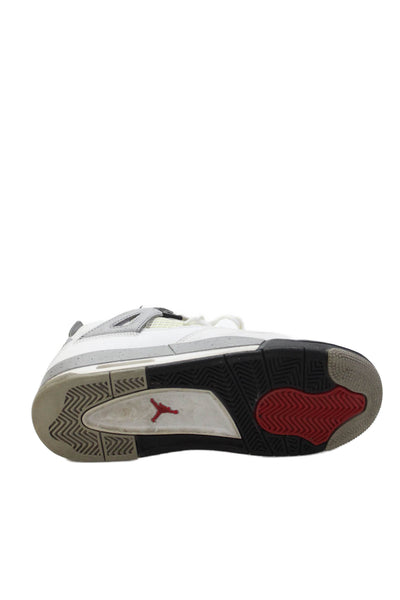 Nike Boys Lace Up Leather Nike Air Jordan 4 Retro Sneakers White Gray Size 5