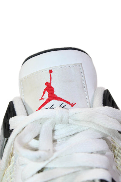 Nike Boys Lace Up Leather Nike Air Jordan 4 Retro Sneakers White Gray Size 5