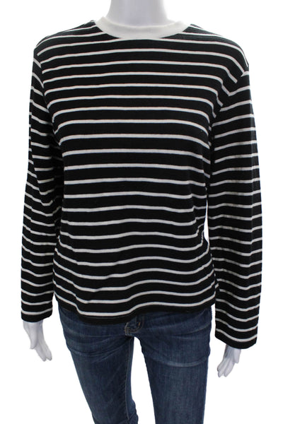 MNG Womens Basic Striped Black Crew Neck Long Sleeve T-Shirt Size S