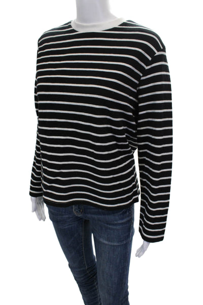 MNG Womens Basic Striped Black Crew Neck Long Sleeve T-Shirt Size S