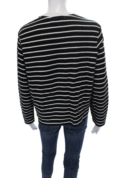 MNG Womens Basic Striped Black Crew Neck Long Sleeve T-Shirt Size S