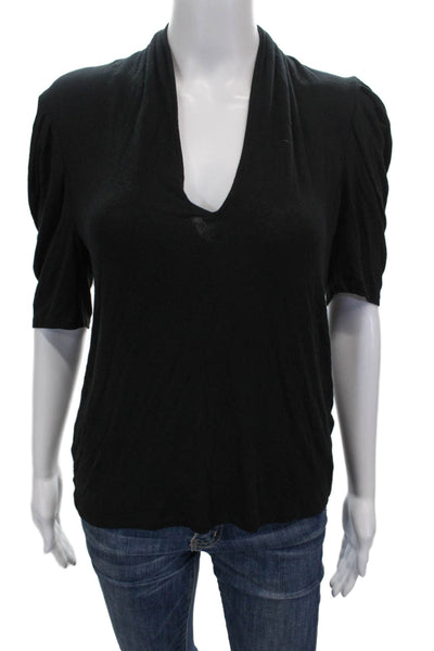 Ba&Sh Womens Black V-Neck Basic T-Shirt Short Sleeve Modal Size 2