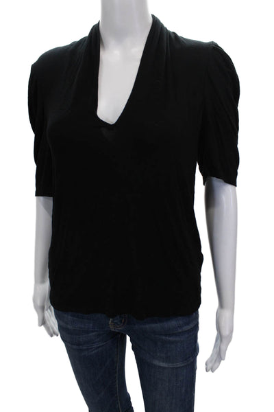 Ba&Sh Womens Black V-Neck Basic T-Shirt Short Sleeve Modal Size 2
