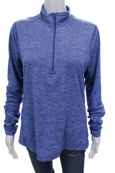 Nike Women Pullover Athleisure Blue Mock Neck Zip Long Sleeve Size M