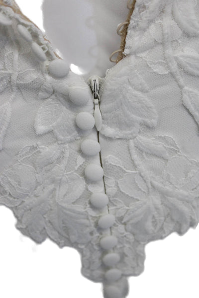 Enzoani Womens Floral Embroidered Lace Trim Wedding Dress White Size Small