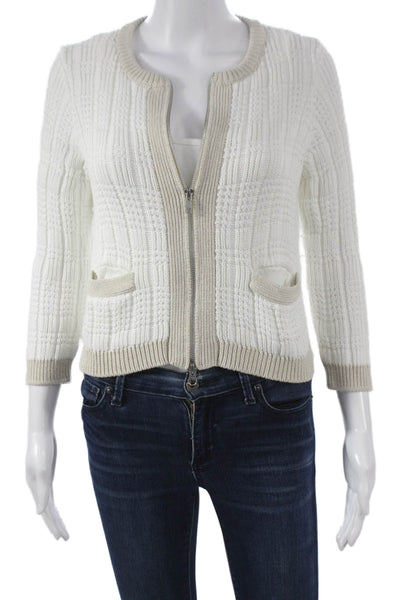 Cotton By Autumn Cashmere Women Full Zip Sweater White 3/4 Sleeve Size XS