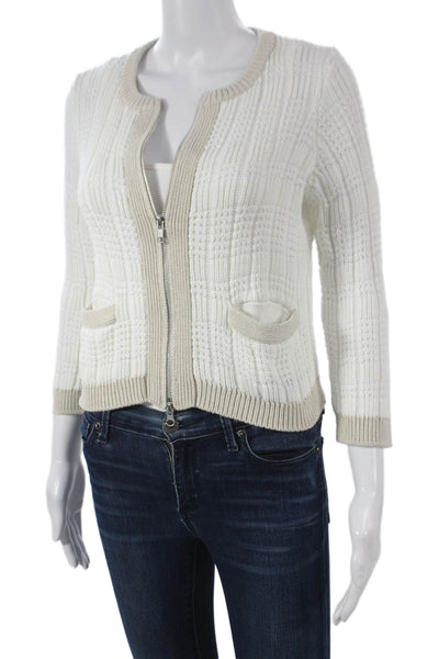Cotton By Autumn Cashmere Women Full Zip Sweater White 3/4 Sleeve Size XS