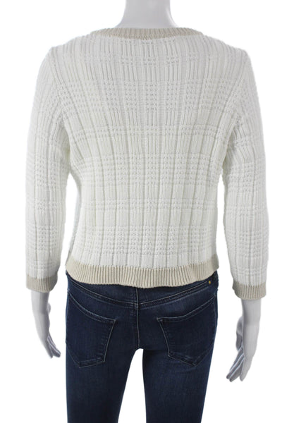 Cotton By Autumn Cashmere Women Full Zip Sweater White 3/4 Sleeve Size XS