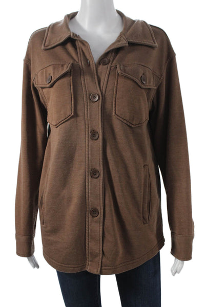 Avec Les Filles Women Basic Jacket Brown Long Sleeve Cotton Blend Size XS
