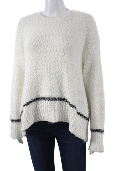 Splendid Women Pullover Sweater Striped Crew Neck White Long Sleeve Size S