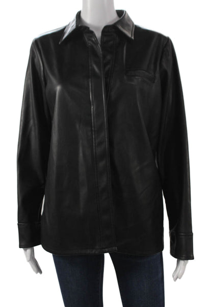 Bagatelle Womens Basic Jacket Black Button Polyurethane Long Sleeve Size S