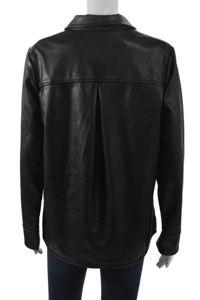 Bagatelle Womens Basic Jacket Black Button Polyurethane Long Sleeve Size S