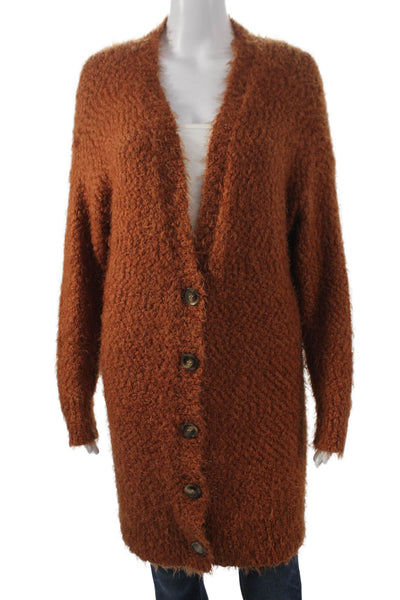 Splendid Women Cardigan Brown V-Neck Long Sleeve Size M