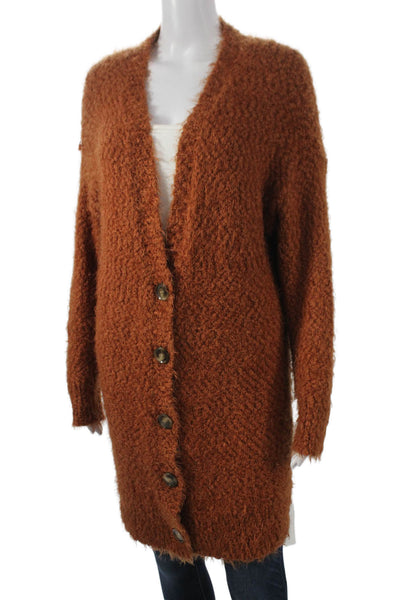 Splendid Women Cardigan Brown V-Neck Long Sleeve Size M