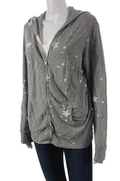 Monrow Womens Full Zip Star Print Rayon Hoodie Gray V Neck Size L