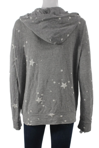 Monrow Womens Full Zip Star Print Rayon Hoodie Gray V Neck Size L