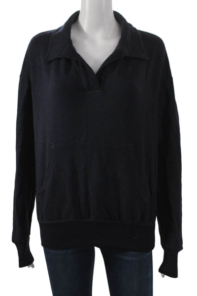 Monrow Women Black Rayon Collared Pullover Sweatshirt Long Sleeve Size S