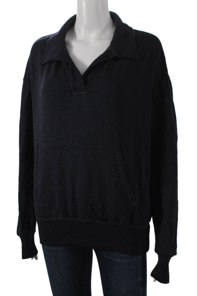 Monrow Women Black Rayon Collared Pullover Sweatshirt Long Sleeve Size S