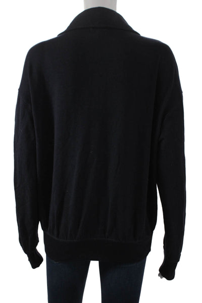 Monrow Women Black Rayon Collared Pullover Sweatshirt Long Sleeve Size S