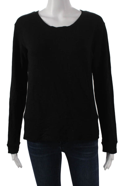 Monrow Womens Black Scoop Neck Long Sleeve Basic T Shirt Pullover Rayon Size S