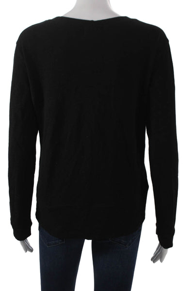 Monrow Womens Black Scoop Neck Long Sleeve Basic T Shirt Pullover Rayon Size S