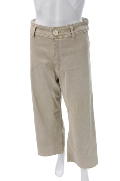Zara Women Cropped Beige Cotton Pants Button Closure Inseam 30 Size 6