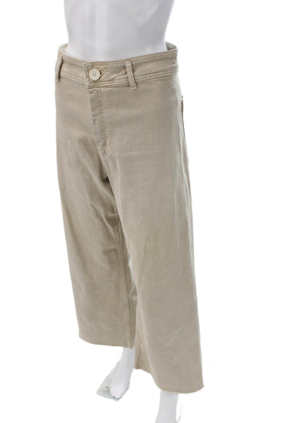 Zara Women Cropped Beige Cotton Pants Button Closure Inseam 30 Size 6