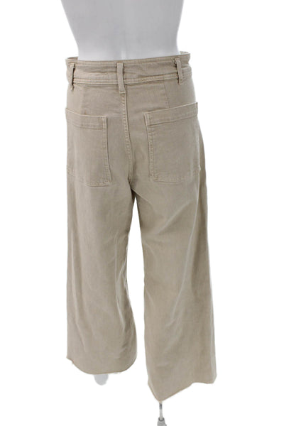 Zara Women Cropped Beige Cotton Pants Button Closure Inseam 30 Size 6