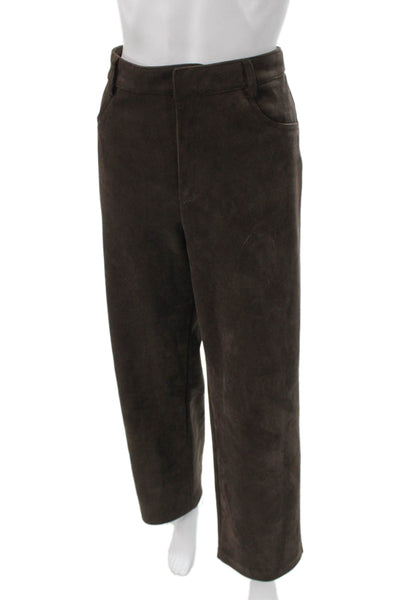 Zara Women Cropped Faux Suede Brown Pants Size M
