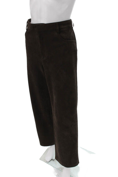 Zara Women Cropped Faux Suede Brown Pants Size M
