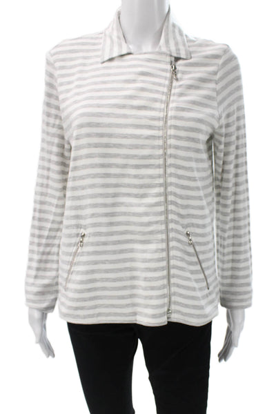Majestic Filatures Women Biker Jacket Gray Striped Zip Size 3