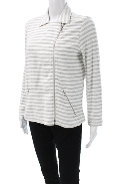 Majestic Filatures Women Biker Jacket Gray Striped Zip Size 3